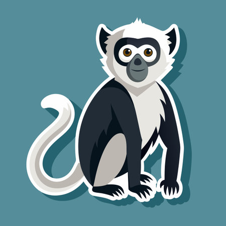 Cute cartoon monkey sticker sitting on teal backgroundのイラスト素材