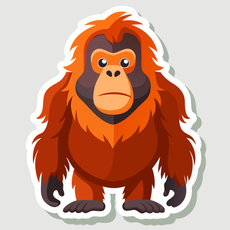 Cartoon Orangutan Character Vector Illustration on Neutral Backgroundのイラスト素材