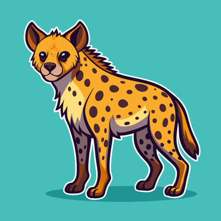 Cartoon hyena vector illustration on a teal backgroundのイラスト素材