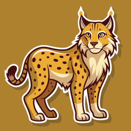 Stylized Cartoon Lynx Illustration Against a Plain Brown Backgroundのイラスト素材