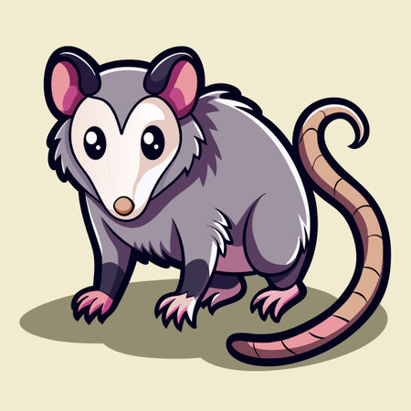 Cartoon opossum illustration on light background, full body viewのイラスト素材