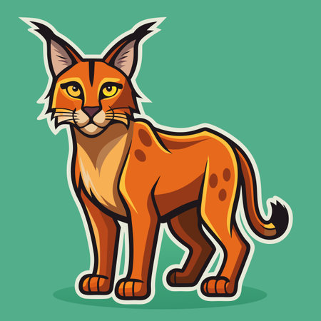 Cartoon Caracal illustration on solid color background standing poseのイラスト素材