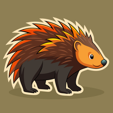 Cartoon echidna illustration with brown, orange, yellow quillsのイラスト素材