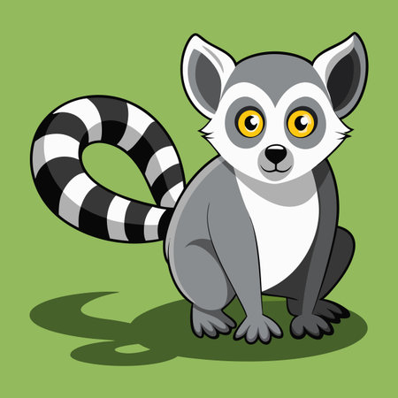 Cartoon ring-tailed lemur isolated on green background vector
