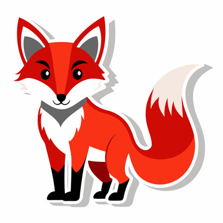 Stylized vector illustration of a standing red fox characterのイラスト素材