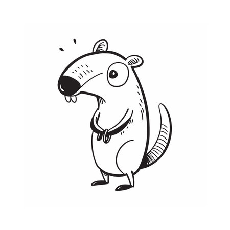 Cartoon rodent standing surprised on white background illustration