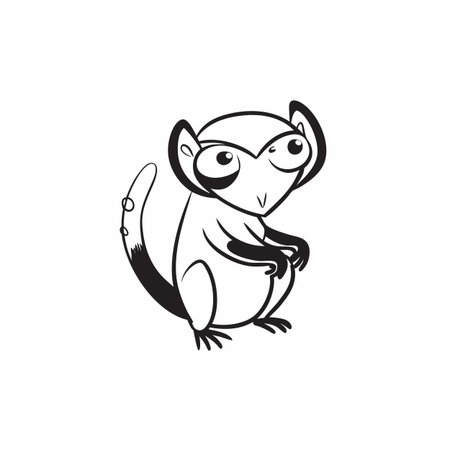 Cute cartoon lemur in black and white vector illustrationのイラスト素材