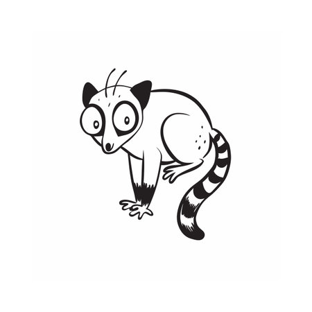 Cartoon lemur illustration in black and white isolated