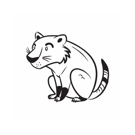 Cute cartoon badger illustration on white background in blackのイラスト素材