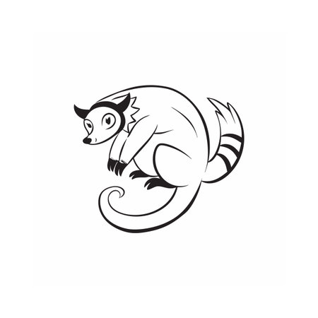 Cartoon Lemur Character Illustration in Black and White Style