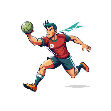 Handball Player in Dynamic Action with Ball Illustrationのイラスト素材