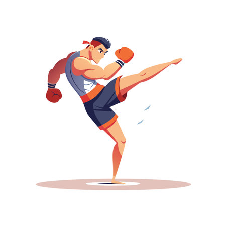 Muay Thai fighter performing a high kick exerciseのイラスト素材