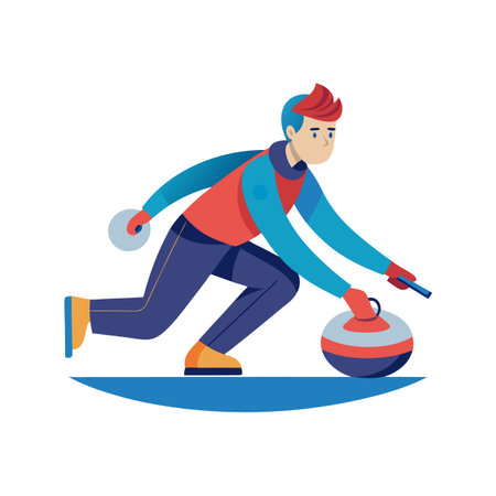 Cartoon-style illustration of a man playing the game curlingのイラスト素材