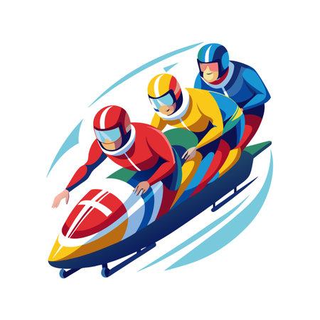 Stylized bobsleigh team in action vector illustration graphic design