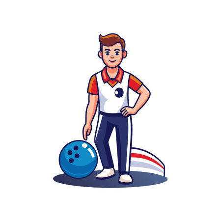 Cartoon bowler with bowling ball, isolated on white backgroundのイラスト素材