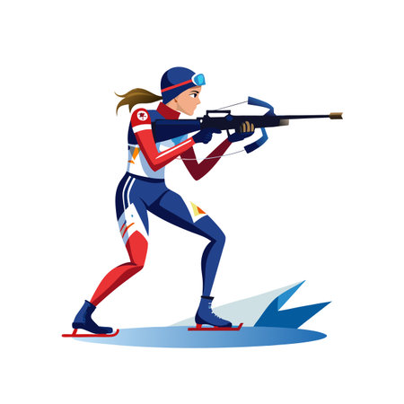 Biathlon athlete aiming rifle on a winter sporting eventのイラスト素材