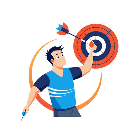 Man hitting bullseye with dart on target illustrationのイラスト素材