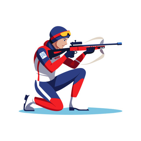 Biathlon athlete aiming rifle on snow field illustrationのイラスト素材