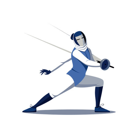 Fencer in action pose with sword prepared to fightのイラスト素材