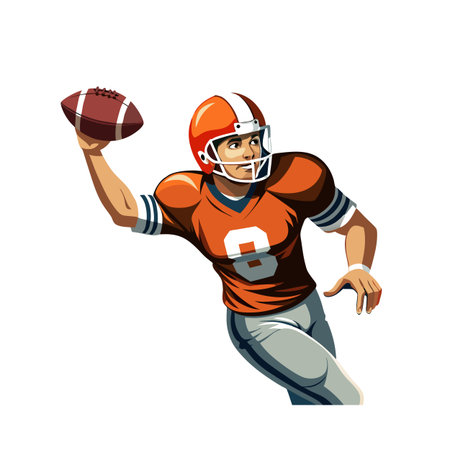 American football quarterback throwing a pass illustration on whiteのイラスト素材