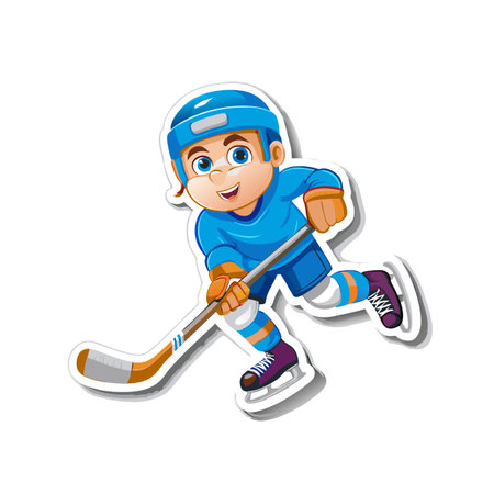 Cartoon Hockey Player skating with stick ready to shootのイラスト素材