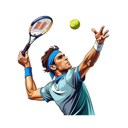Professional tennis player preparing for a serve in vector artのイラスト素材
