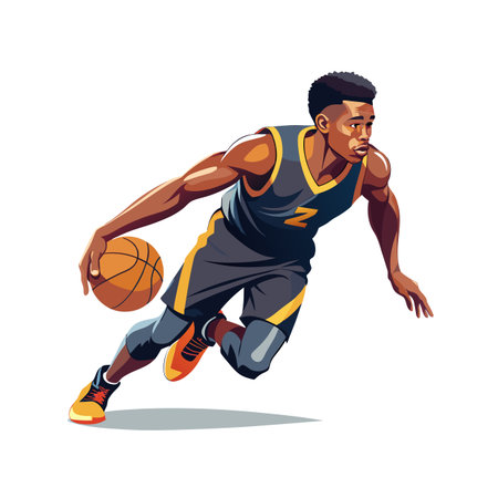 Dynamic basketball player dribbling ball on court illustrationのイラスト素材