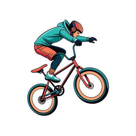 BMX Rider Mid-Air Performing Stunt with Artistic Vector Graphicsのイラスト素材