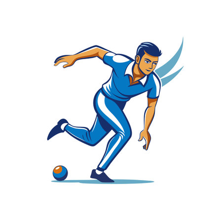 Male bowler throwing a bowling ball, action shot illustrationのイラスト素材