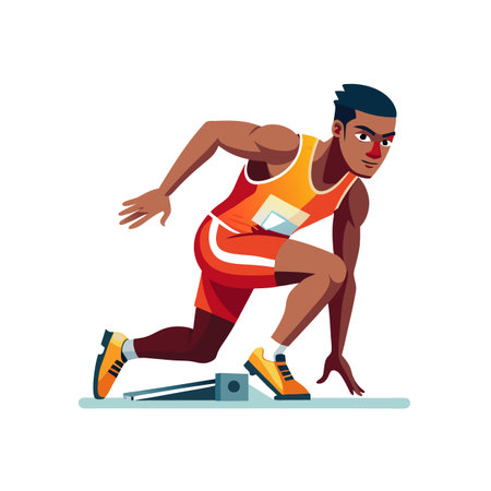 Track athlete poised at starting block for raceのイラスト素材