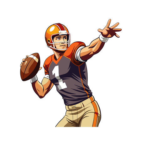 American Football Quarterback Throwing Ball Isolated On White Backgroundのイラスト素材