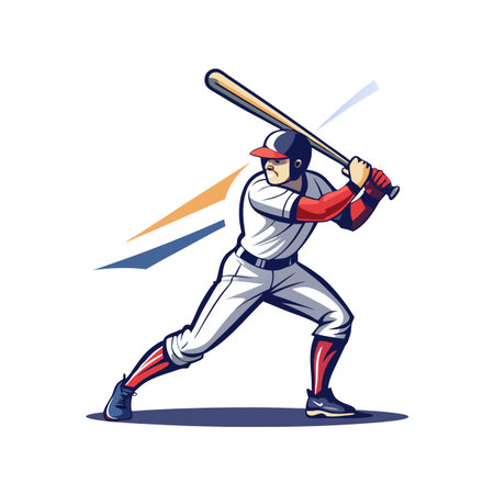Baseball batter swinging bat in dynamic pose, colorful streaksのイラスト素材