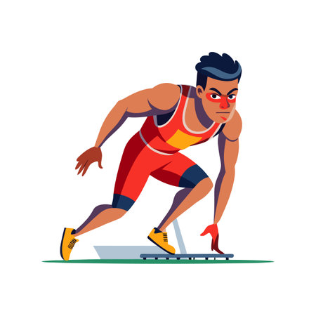 Determined Sprinter on Starting Block Vector Illustrationのイラスト素材
