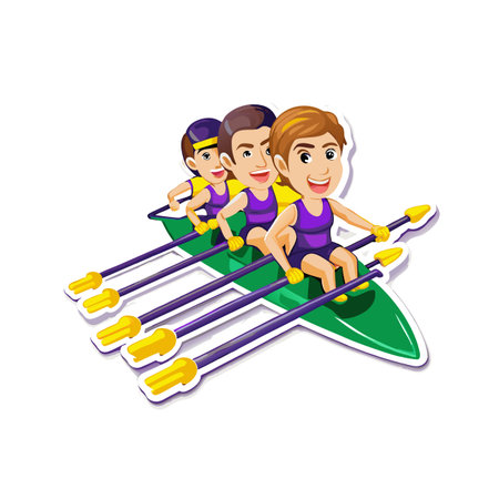 Cartoon rowing team in a boat with oarsのイラスト素材
