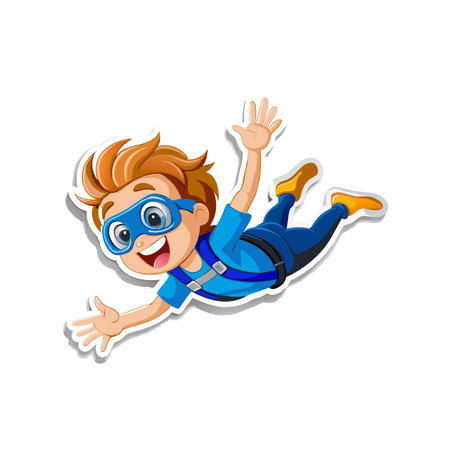 Cartoon boy falling in skydiving gear raising his handsのイラスト素材