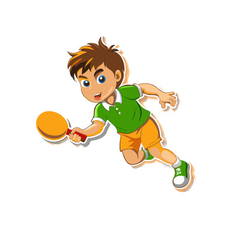 Cartoon boy playing table tennis action shot isolated illustrationのイラスト素材
