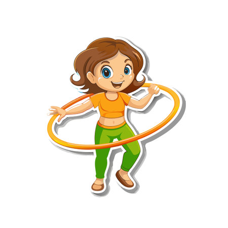 Cartoon girl using hula hoop for fitness activity illustrationのイラスト素材