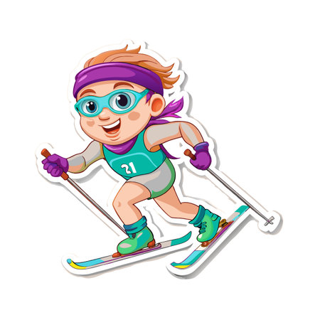 Cartoon skier in dynamic pose on a white backgroundのイラスト素材
