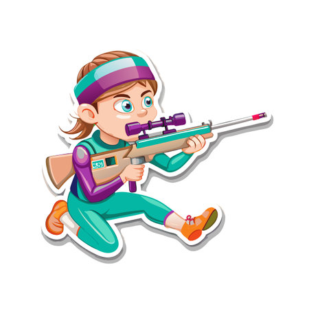 Cartoon girl practicing biathlon with a scoped air rifleのイラスト素材