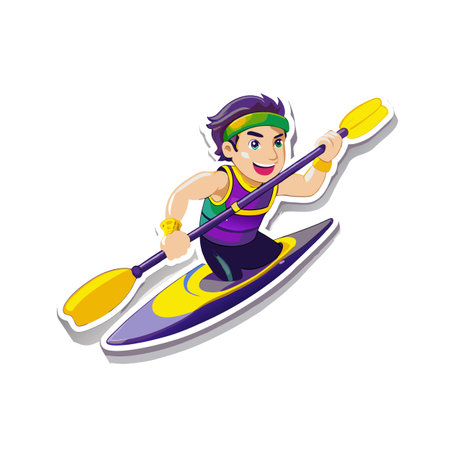 Cartoon athlete rowing in kayak on white background illustrationのイラスト素材