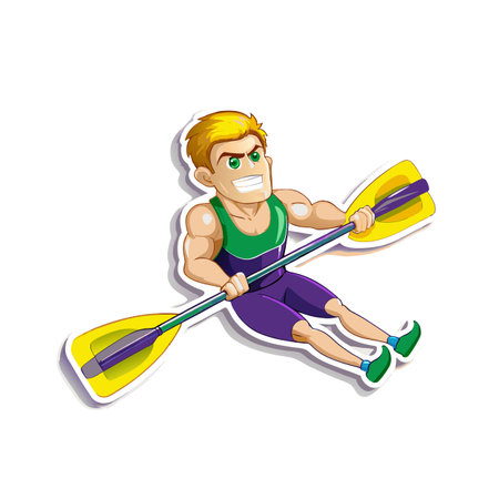 Cartoon rower with paddle action pose vector illustrationのイラスト素材