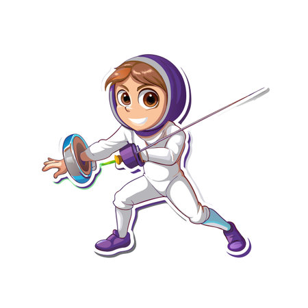 Cartoon fencer in attack pose with foil weaponのイラスト素材