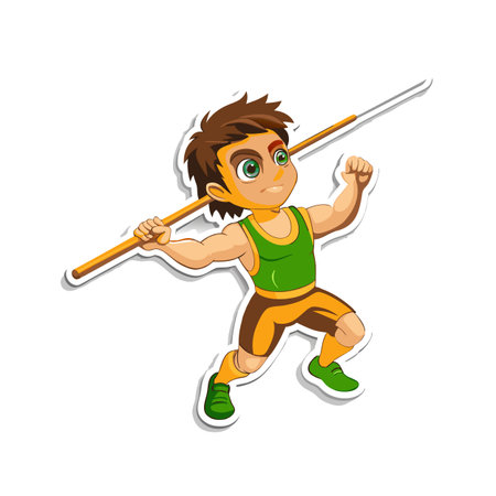 Cartoon athlete preparing to throw javelin with determined lookのイラスト素材
