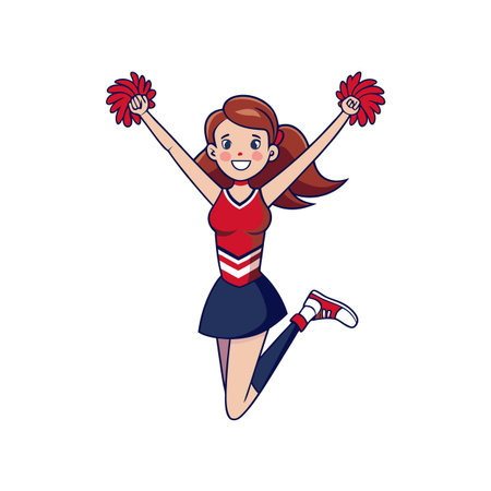 Cheerful cartoon cheerleader jumping with pom-poms in the airのイラスト素材