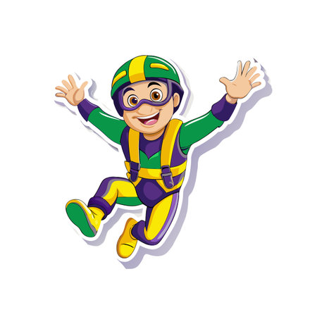Happy cartoon skydiver falling with open arms illustration designのイラスト素材