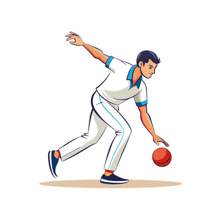 Cartoon vector image of bowler in action releasing ballのイラスト素材
