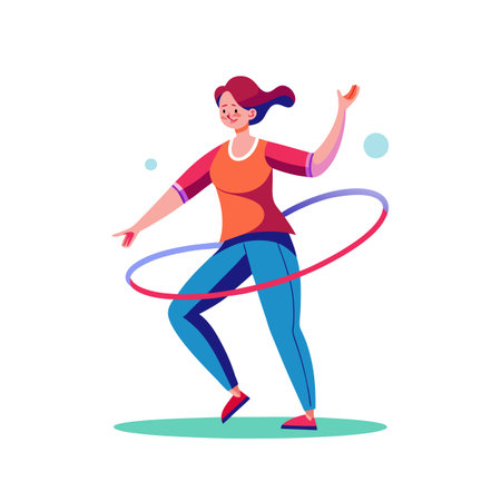 Young woman using hula hoop for fitness trainingのイラスト素材