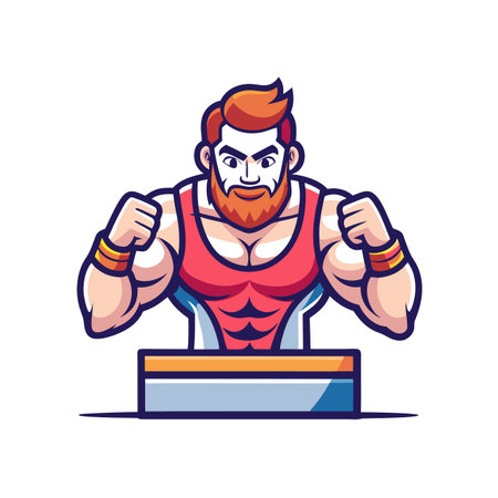 Stylized mascot logo of a strong bearded bodybuilder manのイラスト素材