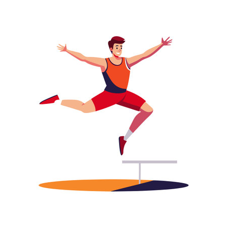 Cartoon athlete in mid-air leap over high bar illustrationのイラスト素材