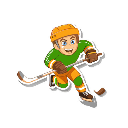 Cartoon hockey player in motion with equipment illustrationのイラスト素材